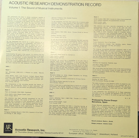 Acoustic Research Demonstration Record - Volume 1: The Sound Of Musical Instruments (ENY/AR-1) image 2