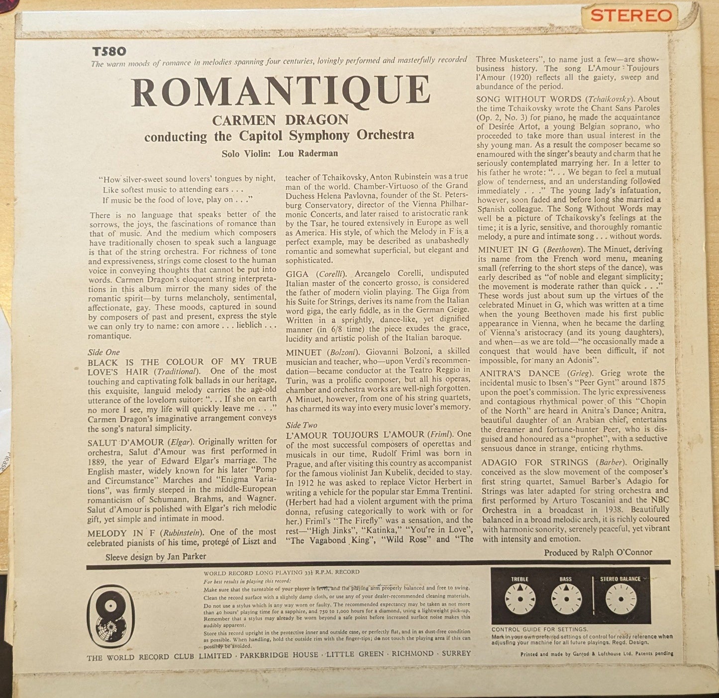Carmen Dragon Conducting The Capitol Symphony Orchestra – Romantique (ST 580) image 2