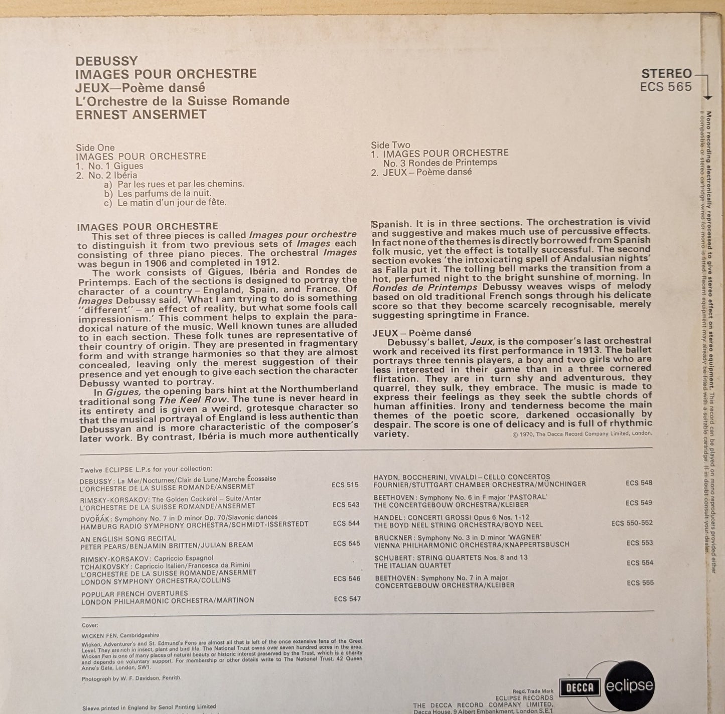 Debussy - L'Orchestre De La Suisse Romande / Ansermet – Images Pour Orchestre / Jeux - Poème Dansé (ECS 565) image 2