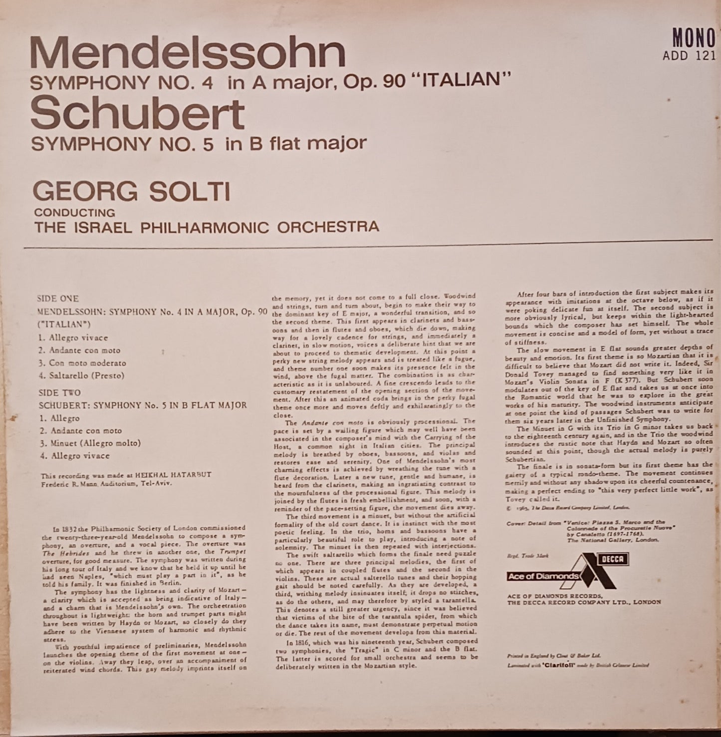 ADD 121 Mendelssohn Italian Schubert Symphony 5 Solti image 2