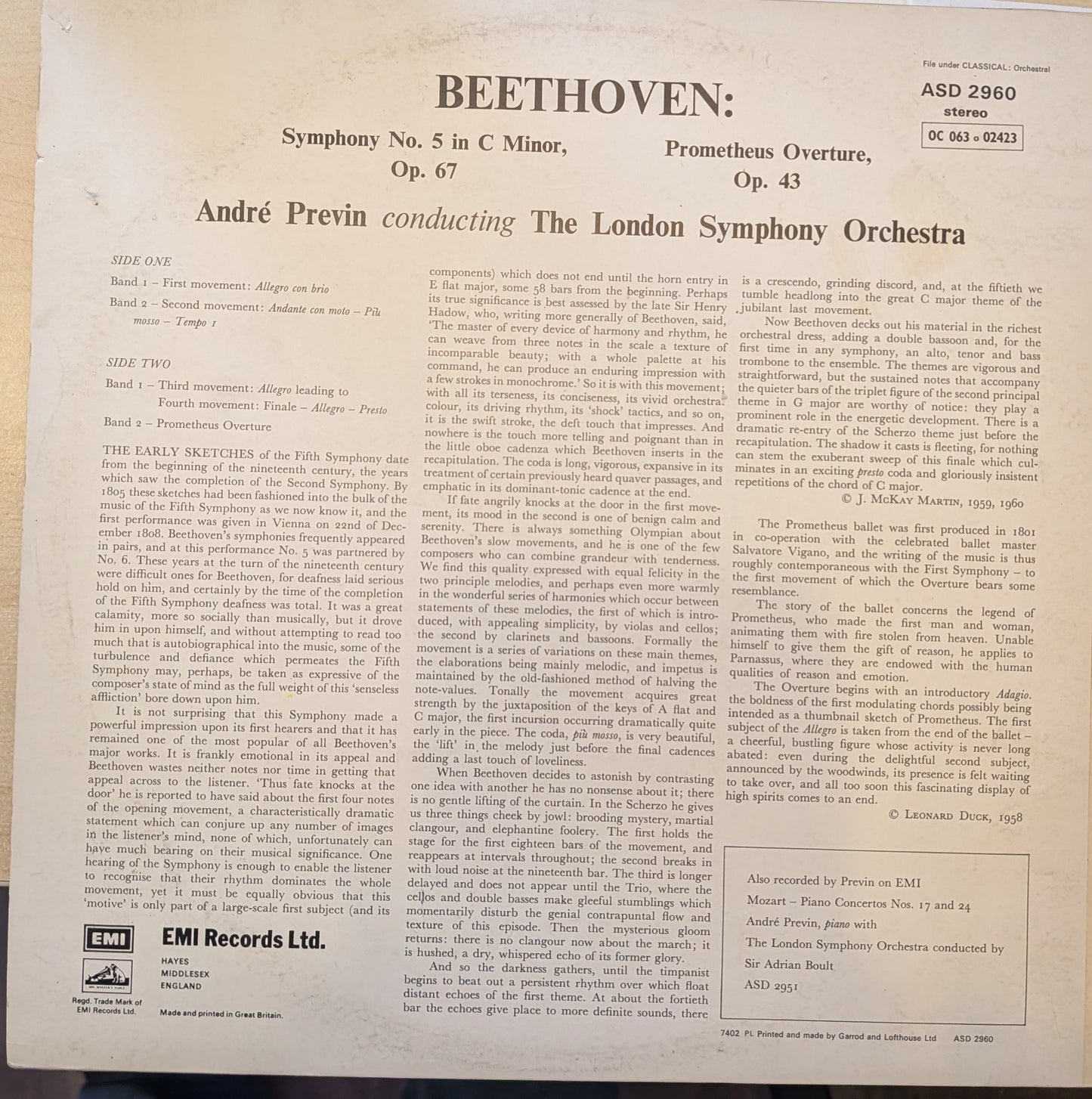 Beethoven - Symphony No. 5 In C Minor Op. 67 / Prometheus Overture, Op. 43