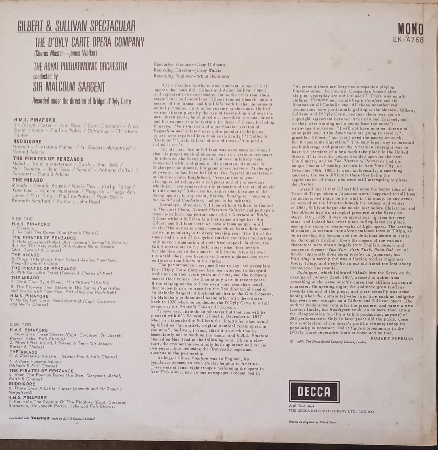 The D'Oyly Carte Opera Company, The Royal Philharmonic Orchestra, Sir Malcolm Sargent – Gilbert & Sullivan Spectacular image 2