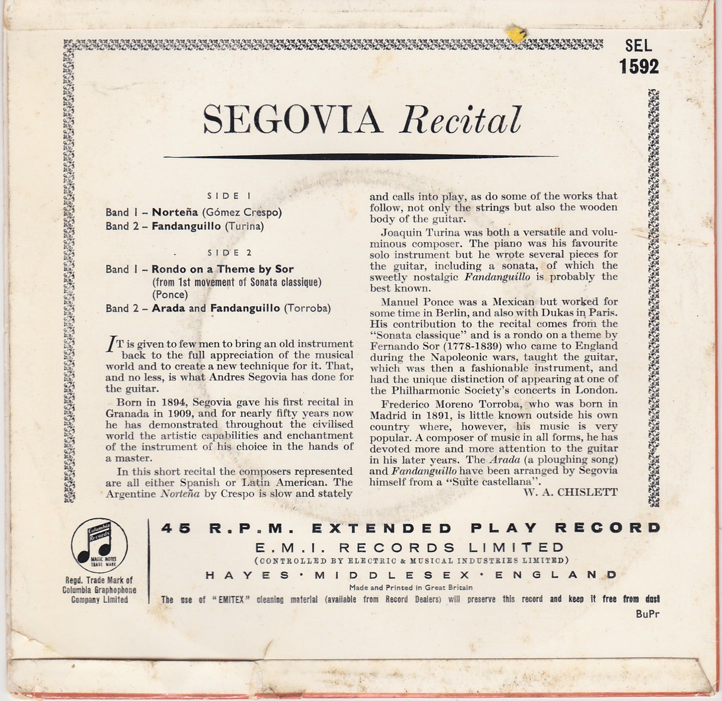 SEGOVIA Recital (SEL 1592) image 2