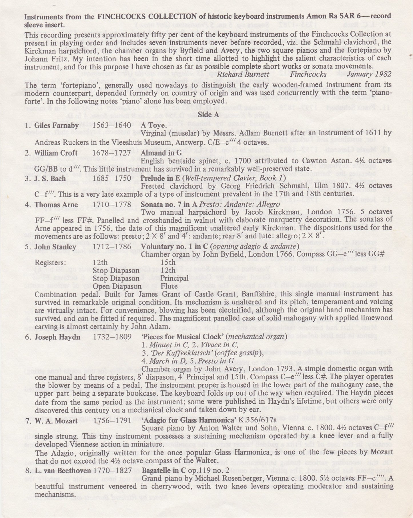 Richard Burnett - The Finchcocks Collection of Historical Instruments (SAR 6) image 3