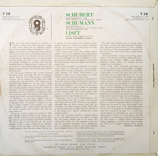 Shura Cherkassky – Piano Sonata In A Major, Op. Posth: D.959 / Three Fantasiestücke, Op. 111 / Grand Gallop Chromatique, Op. 12 image 2
