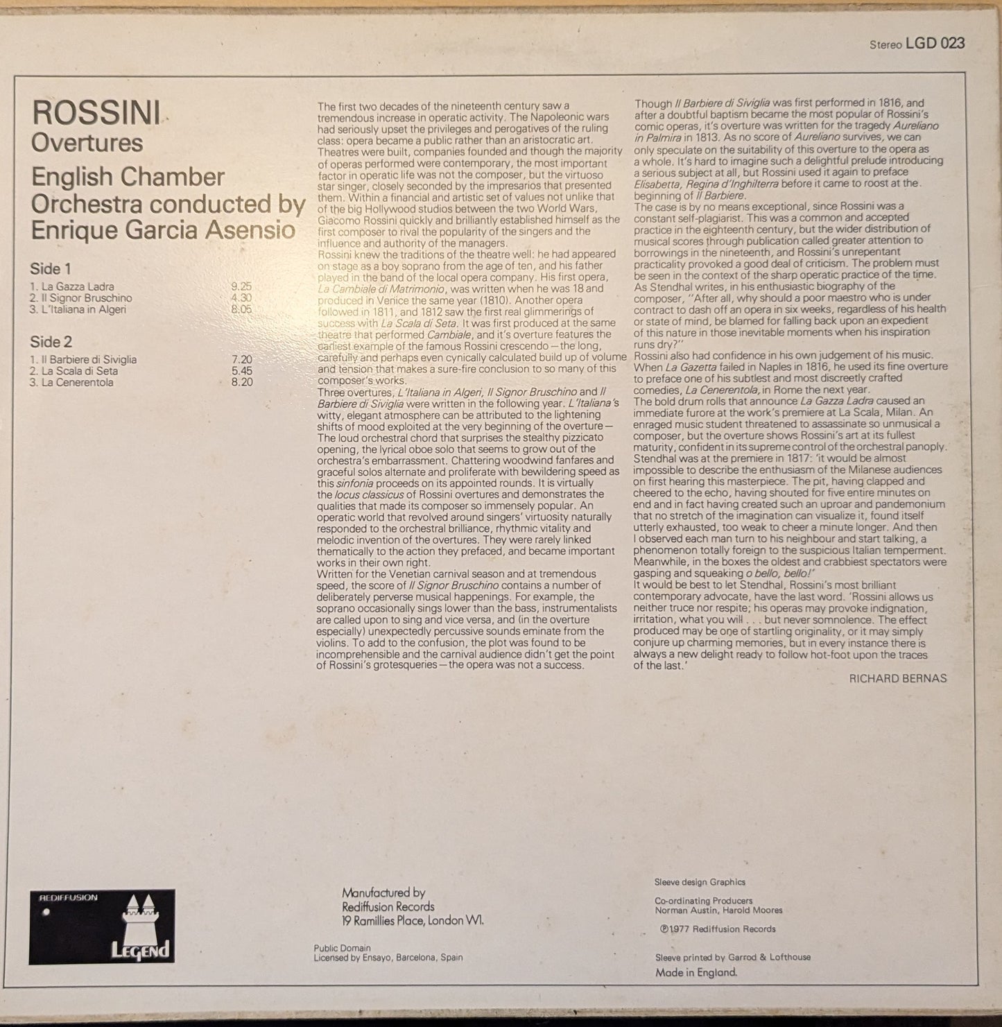 English Chamber Orchestra, Enrique Garcia Asensio – Rossini Overtures (LGD 023) image 2