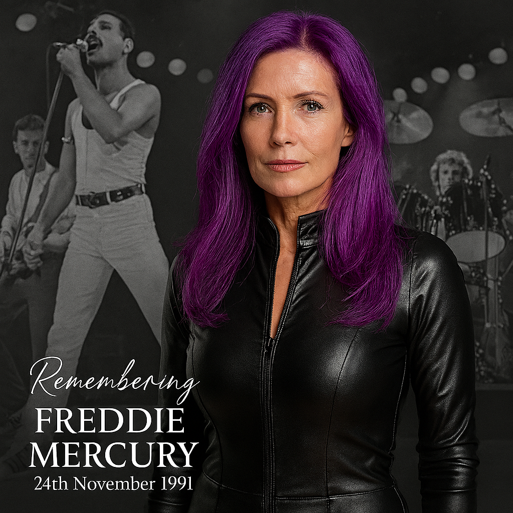 Leather clad woman remembering the passing of Freddie Mercury