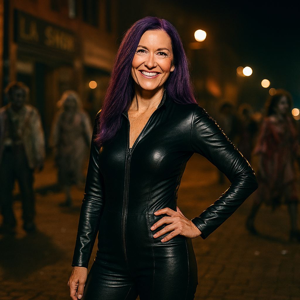 leather clad woman  on thriller