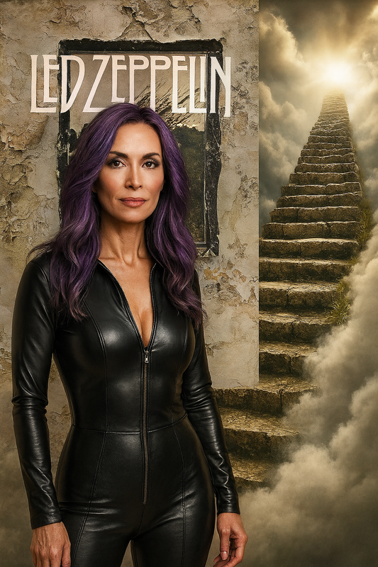 leather clad woman recognising the release of Led Zeppelin IV on 8th November