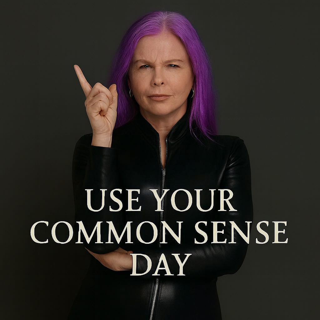 leather clad woman expressing common sense