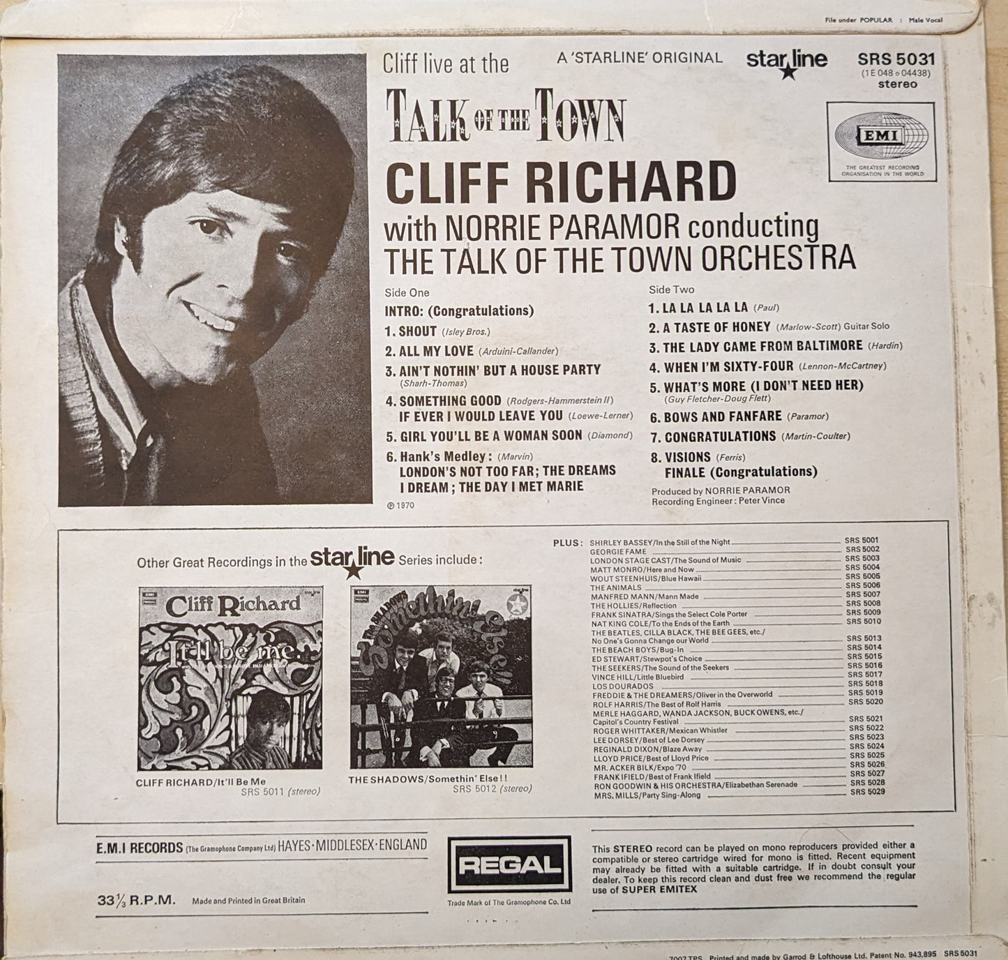 Cliff Richard ‎– Cliff Live At The Talk Of The Town image 2