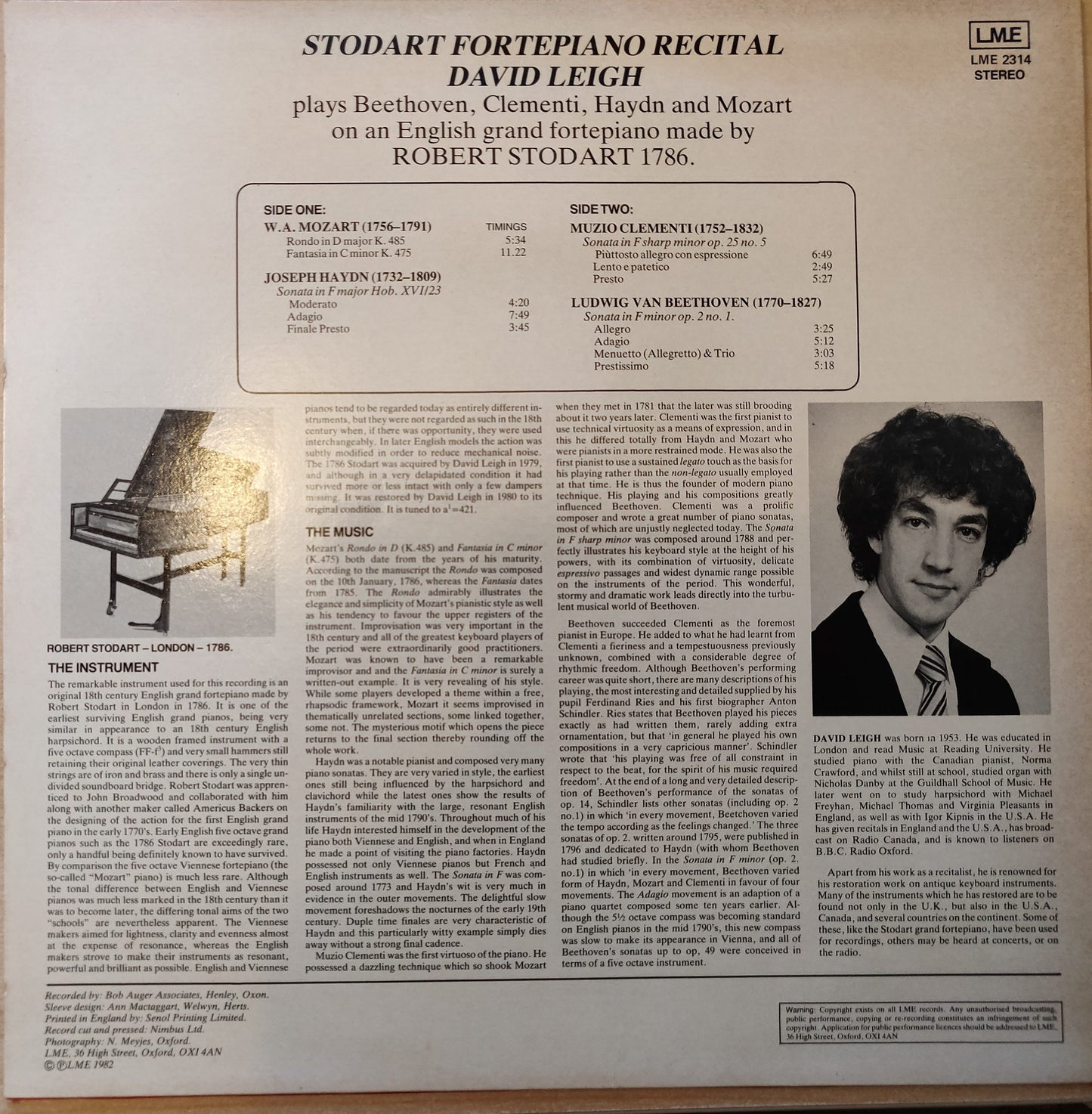 David Leigh - Stodart Fortepiano Recital (LME2314) image 2