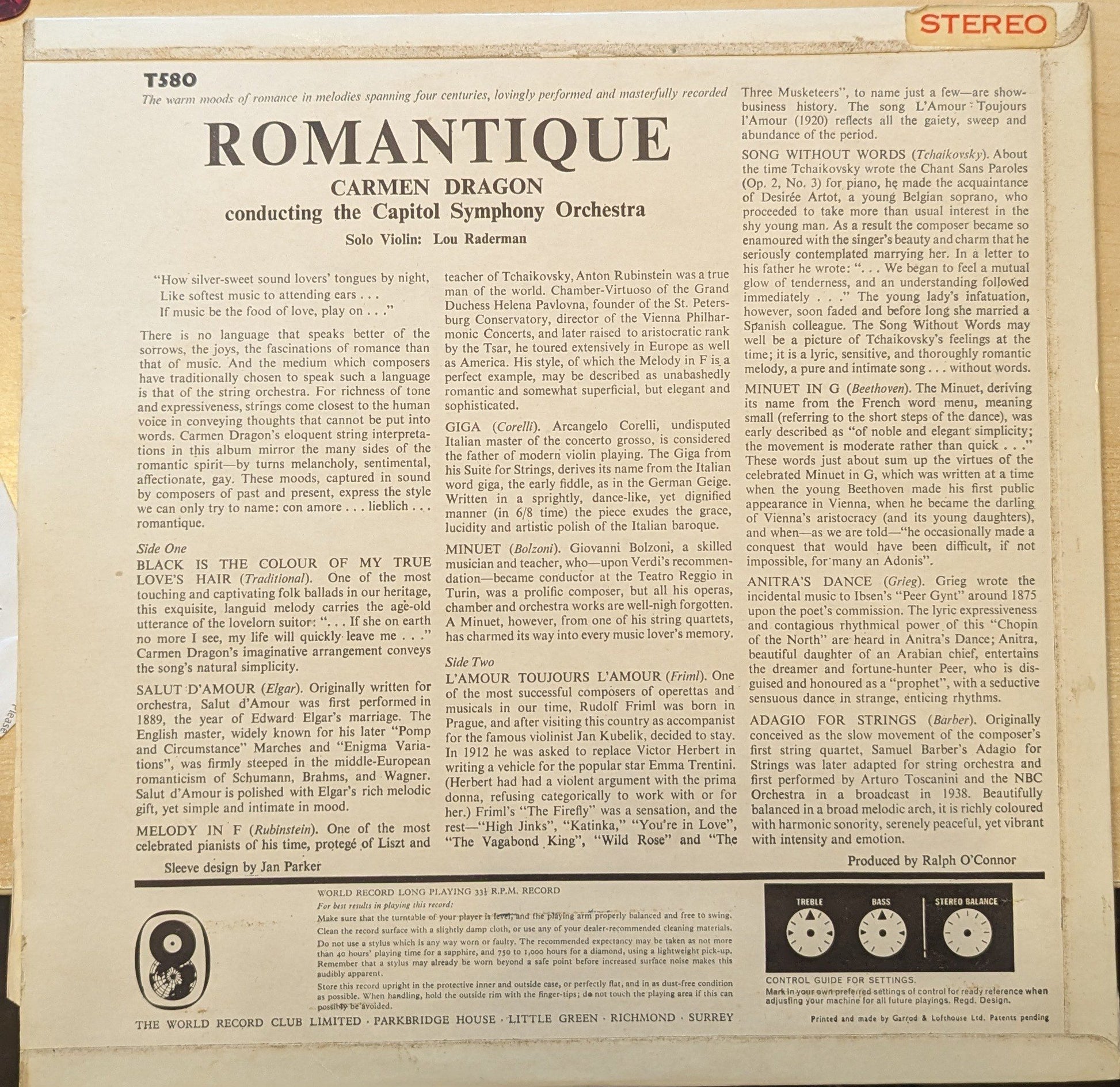 Carmen Dragon Conducting The Capitol Symphony Orchestra ‎– Romantique (ST 580) image 2