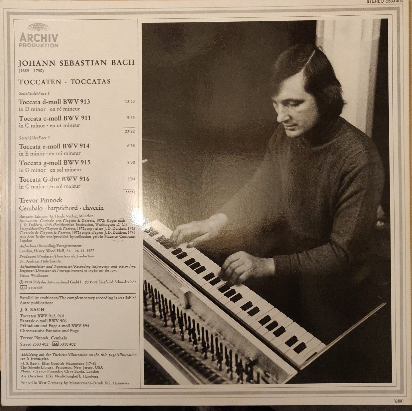 Johann Sebastian Bach - Trevor Pinnock ‎– Toccaten (BWV 913 • 911 • 914 • 915 • 916) image 5