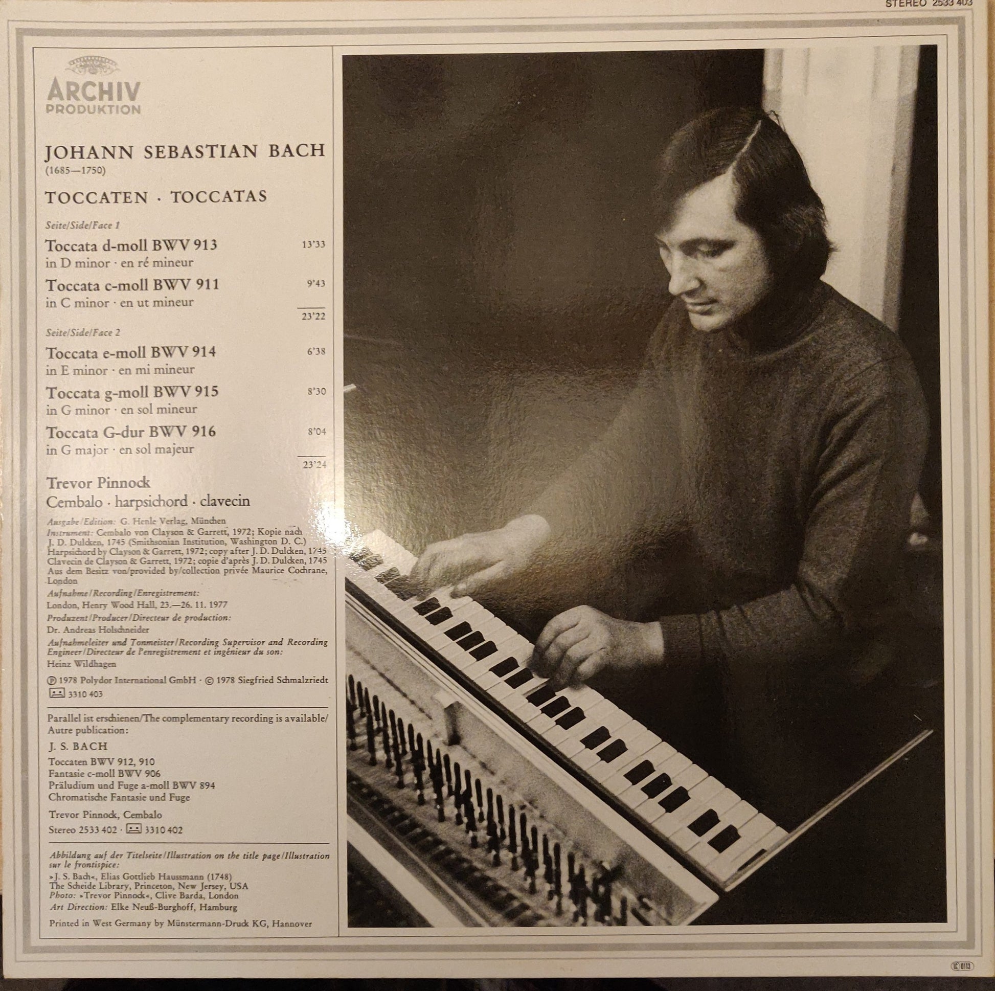 Johann Sebastian Bach - Trevor Pinnock ‎– Toccaten (BWV 913 • 911 • 914 • 915 • 916) image 5