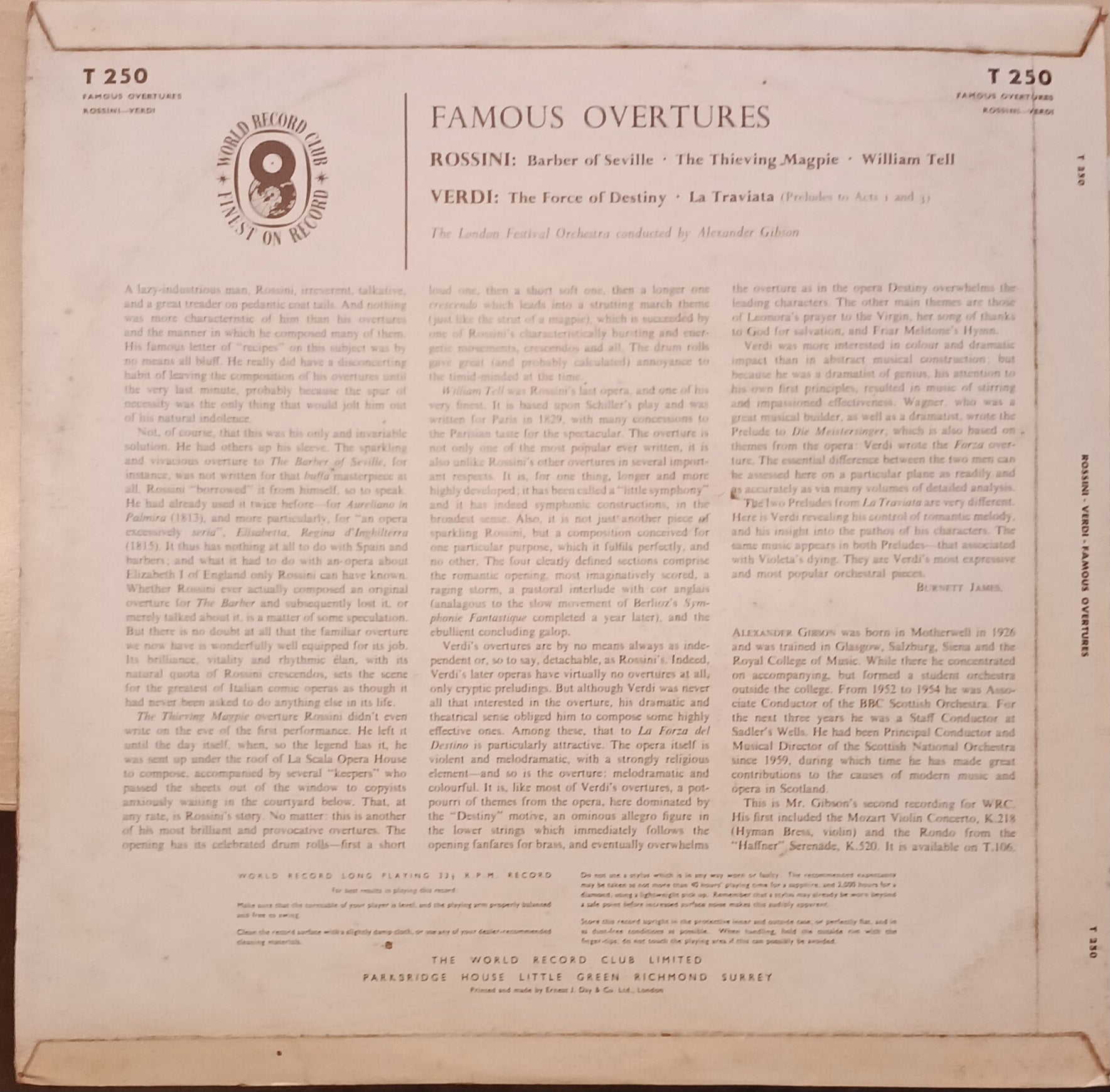The London Festival Orchestra Conducted By Alexander Gibson ‎– Famous Overtures (ST250) image 2