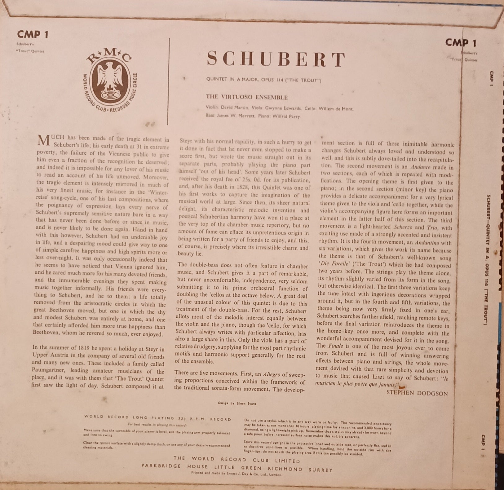 Schubert, The Virtuoso Ensemble ‎– Quintet In A Major, Op.114 ('The Trout') image 2