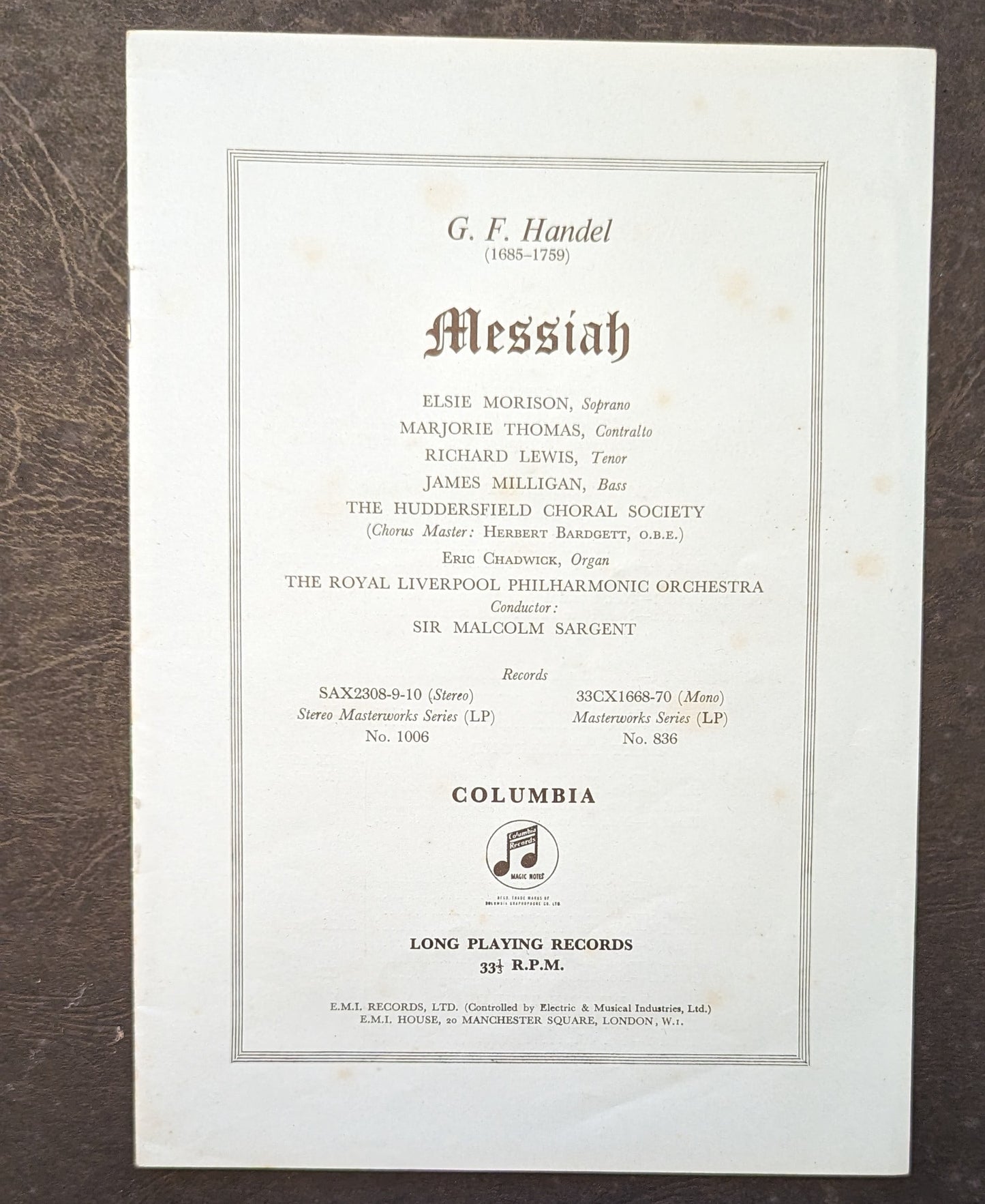 Händel ‎– Messiah (33CX 1668 - 33CX 1670) image 2