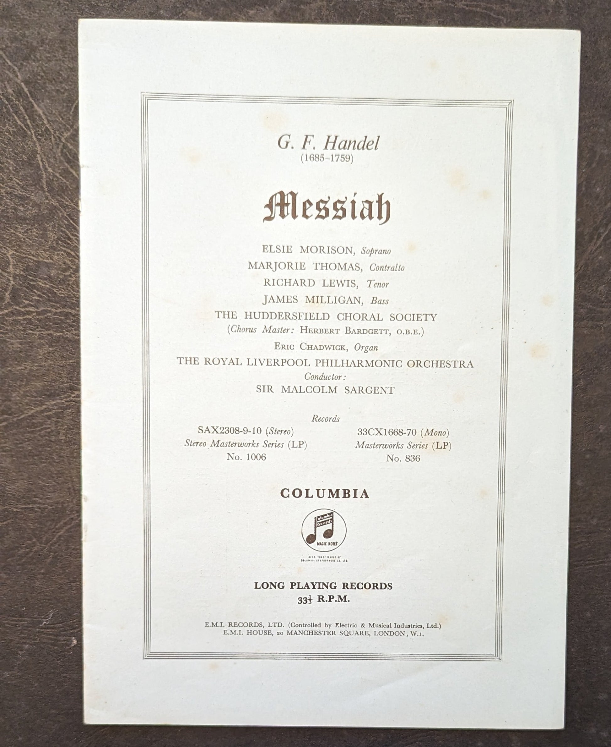 Händel ‎– Messiah (33CX 1668 - 33CX 1670) image 2