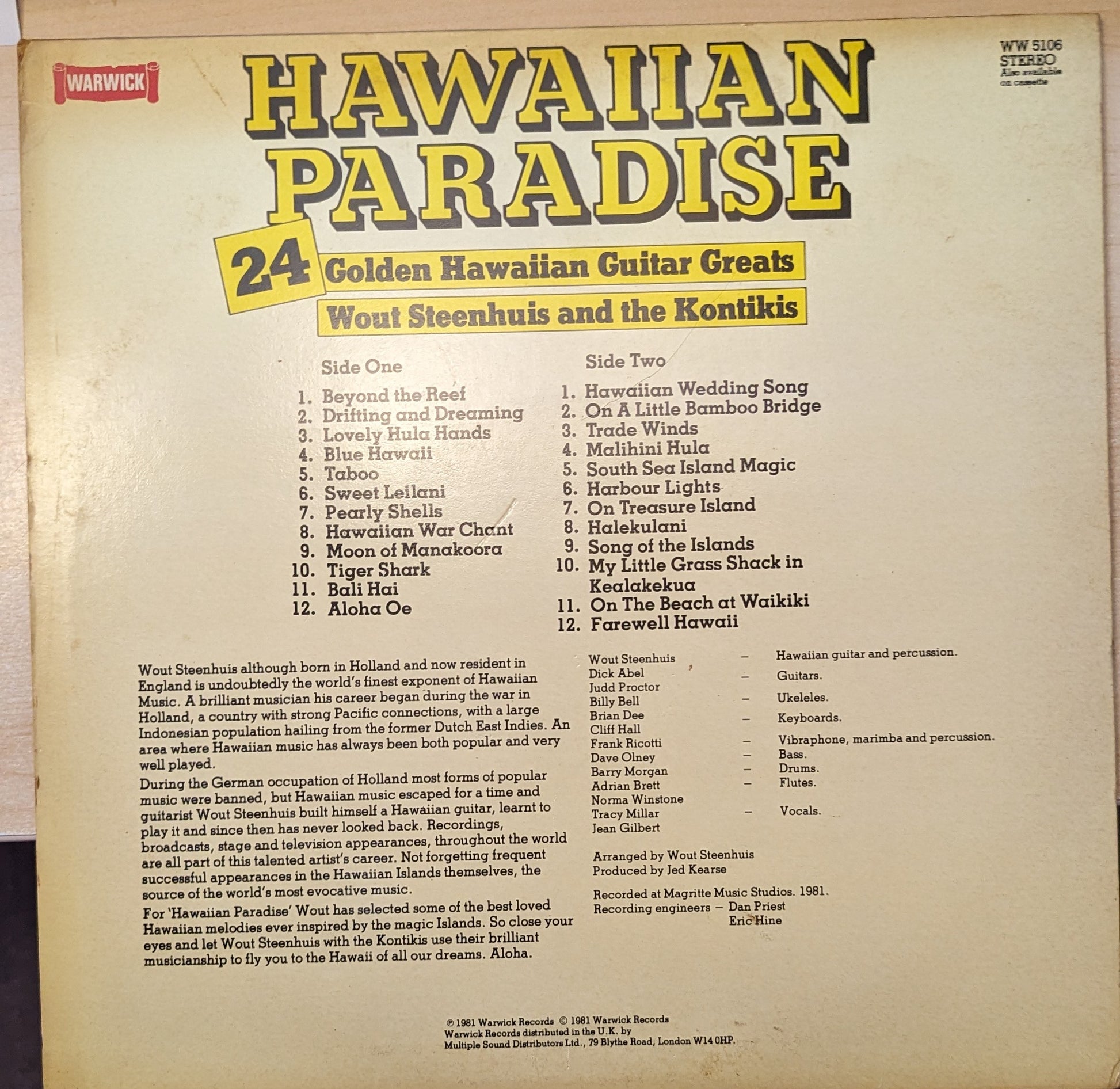 Wout Steenhuis And The Kontikis ‎– Hawaiian Paradise image 2