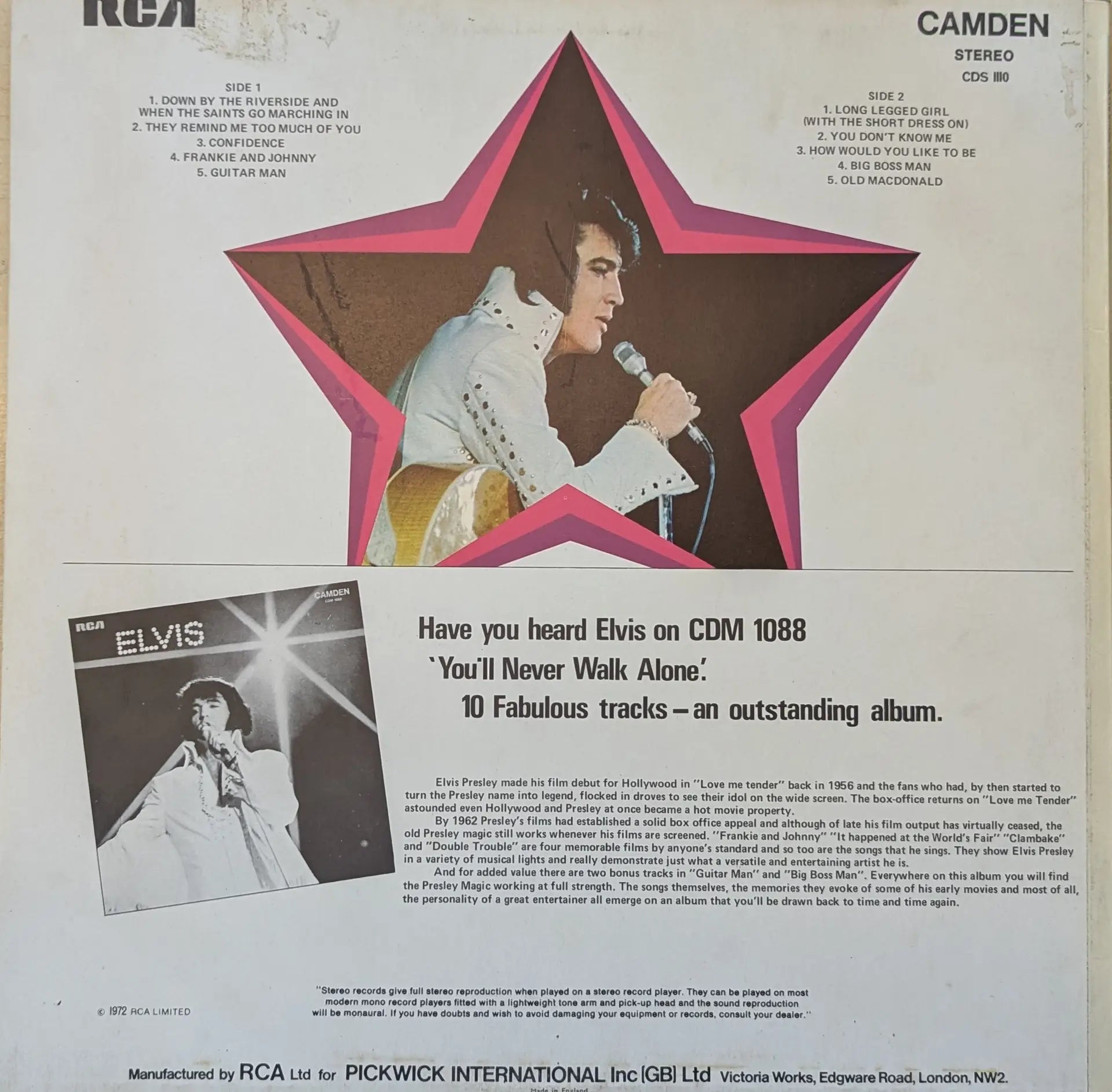 Elvis Presley ‎– Elvis Sings Hits From His Movies (CDS 1110) image 2