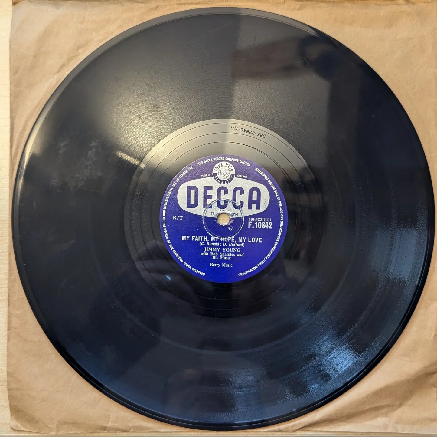 Jimmy Young With Bob Sharples And His Music ‎– Lovin' Baby / My Faith, My Hope, My Love (F.10842) image 1