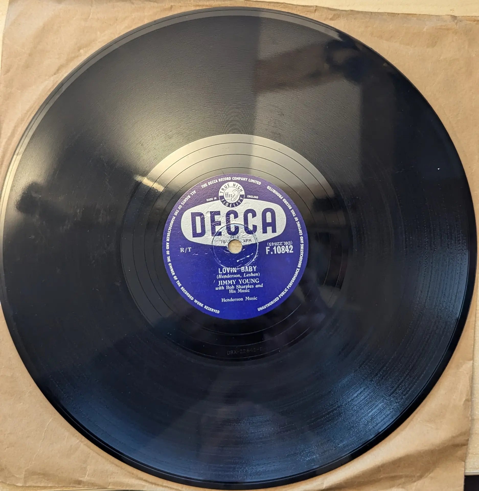 Jimmy Young With Bob Sharples And His Music ‎– Lovin' Baby / My Faith, My Hope, My Love (F.10842) image 2