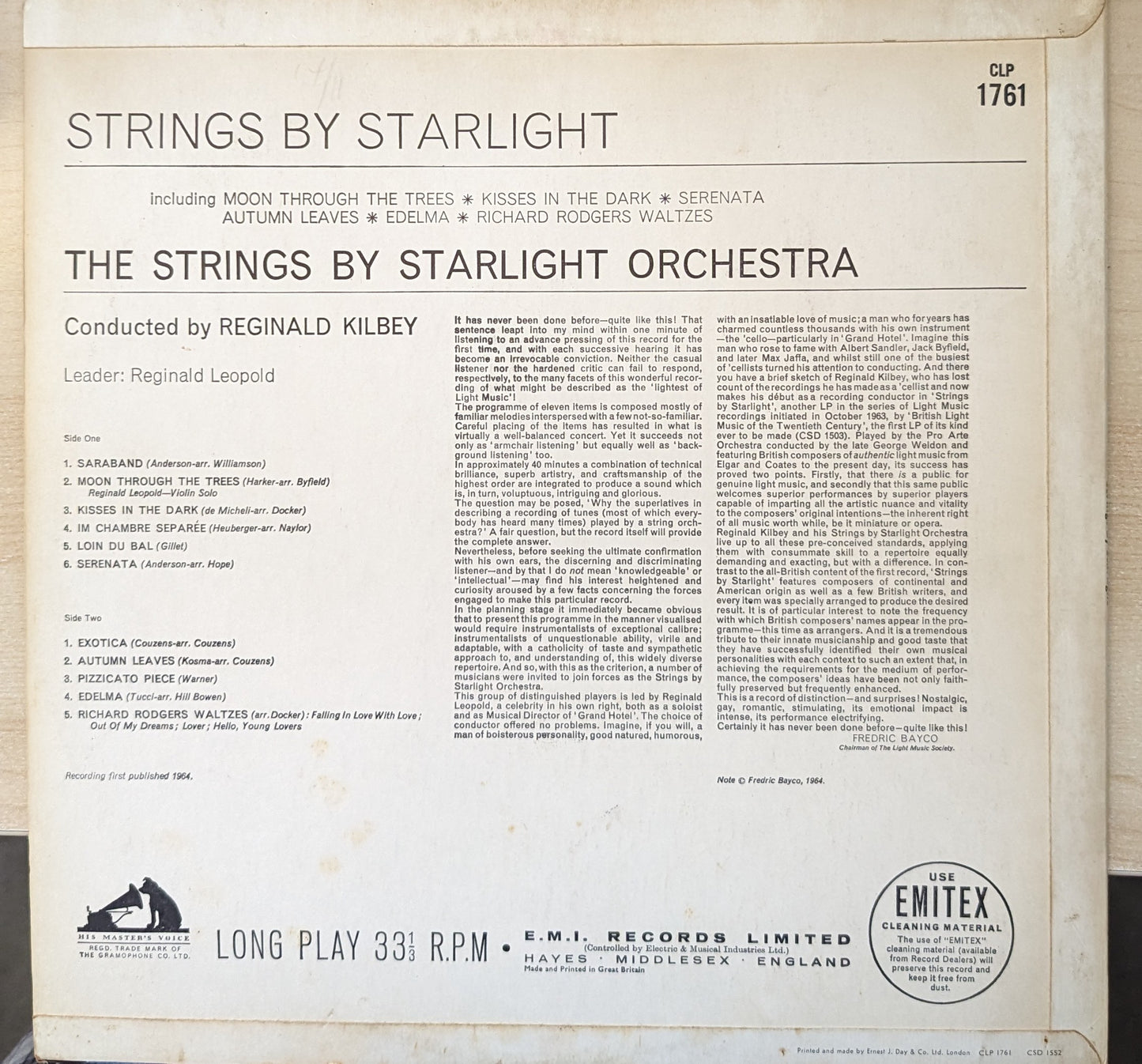 Reginald Kilbey And His Strings ‎– Strings By Starlight image 2