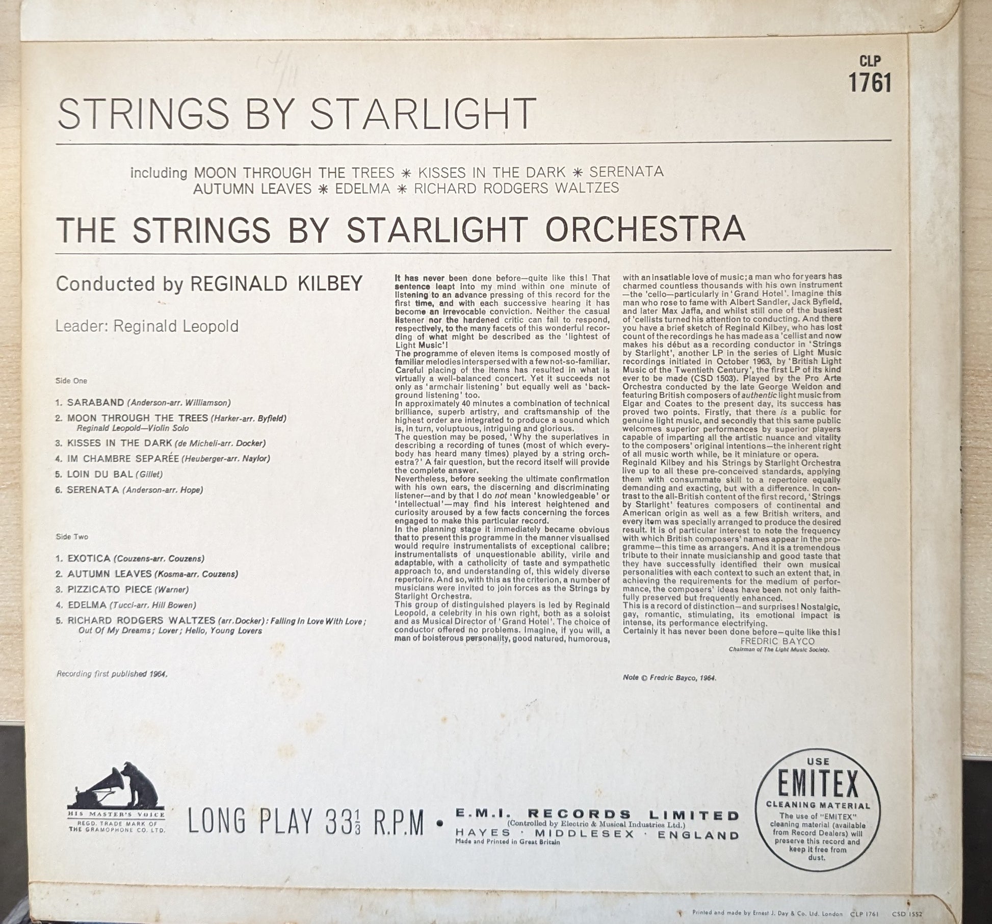 Reginald Kilbey And His Strings ‎– Strings By Starlight image 2