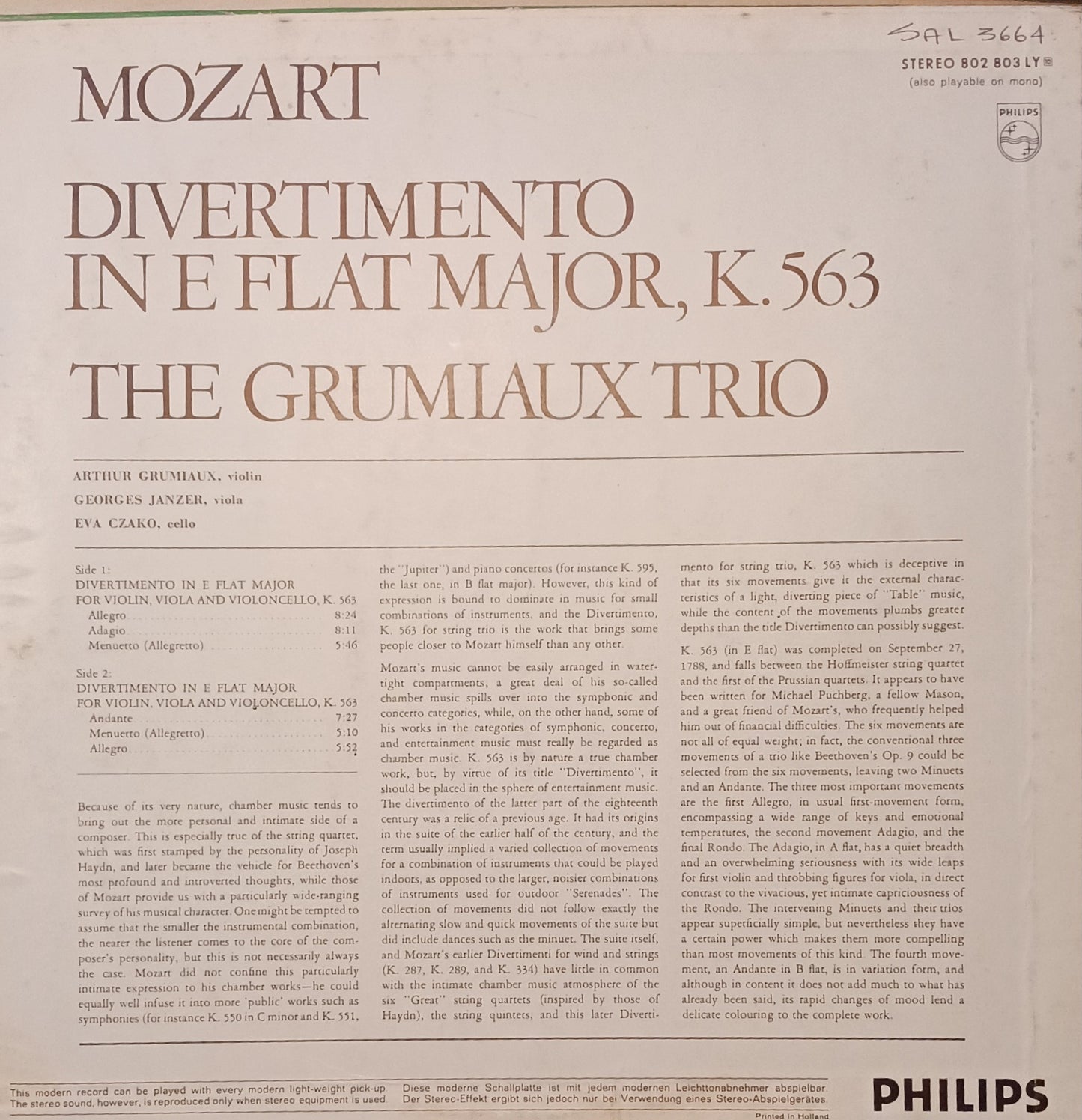 Divertimento In E Flat Major, K 563 For Violin, Viola And Cello - 802803LY image 2