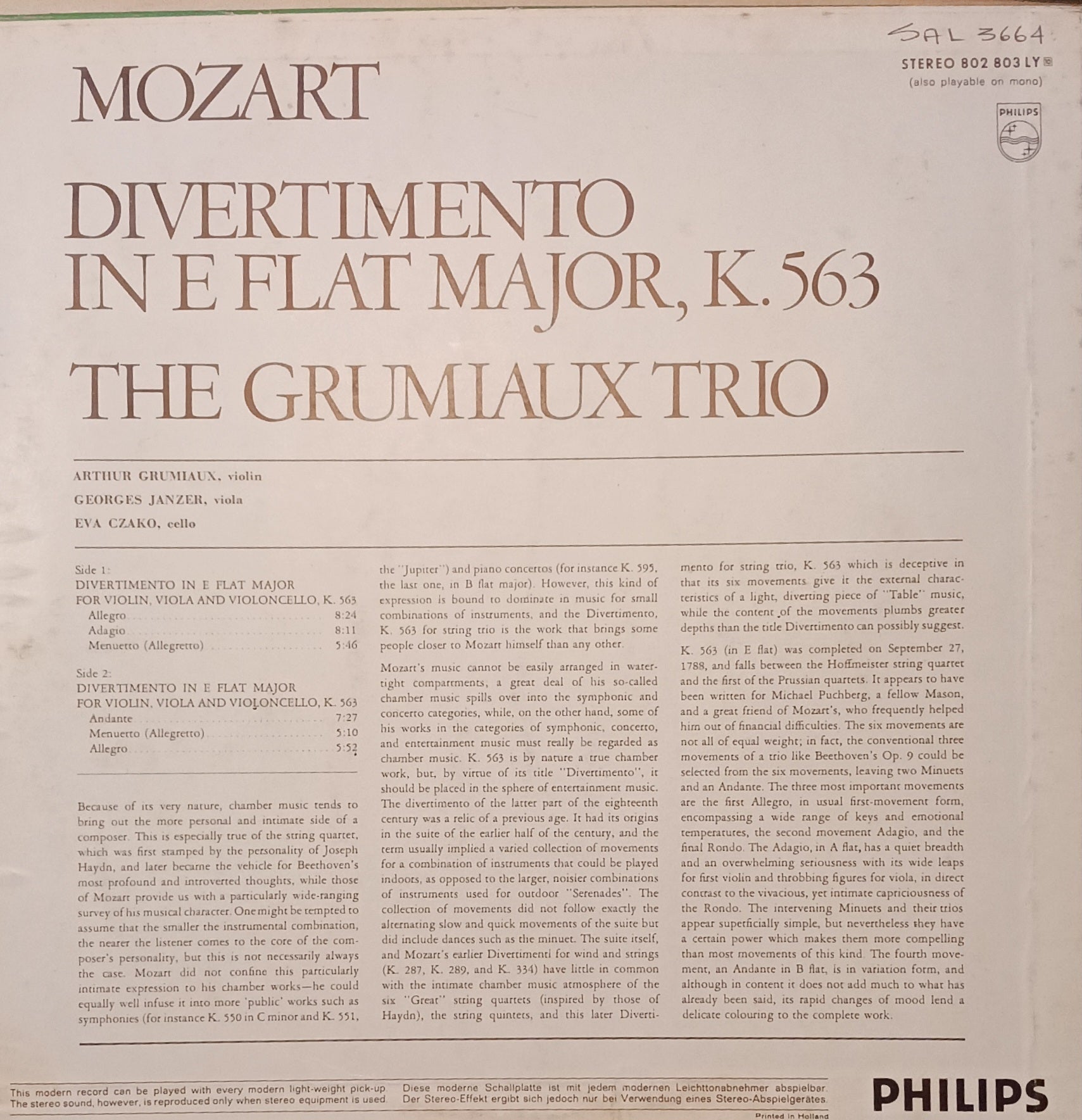 Divertimento In E Flat Major, K 563 For Violin, Viola And Cello - 802803LY image 2