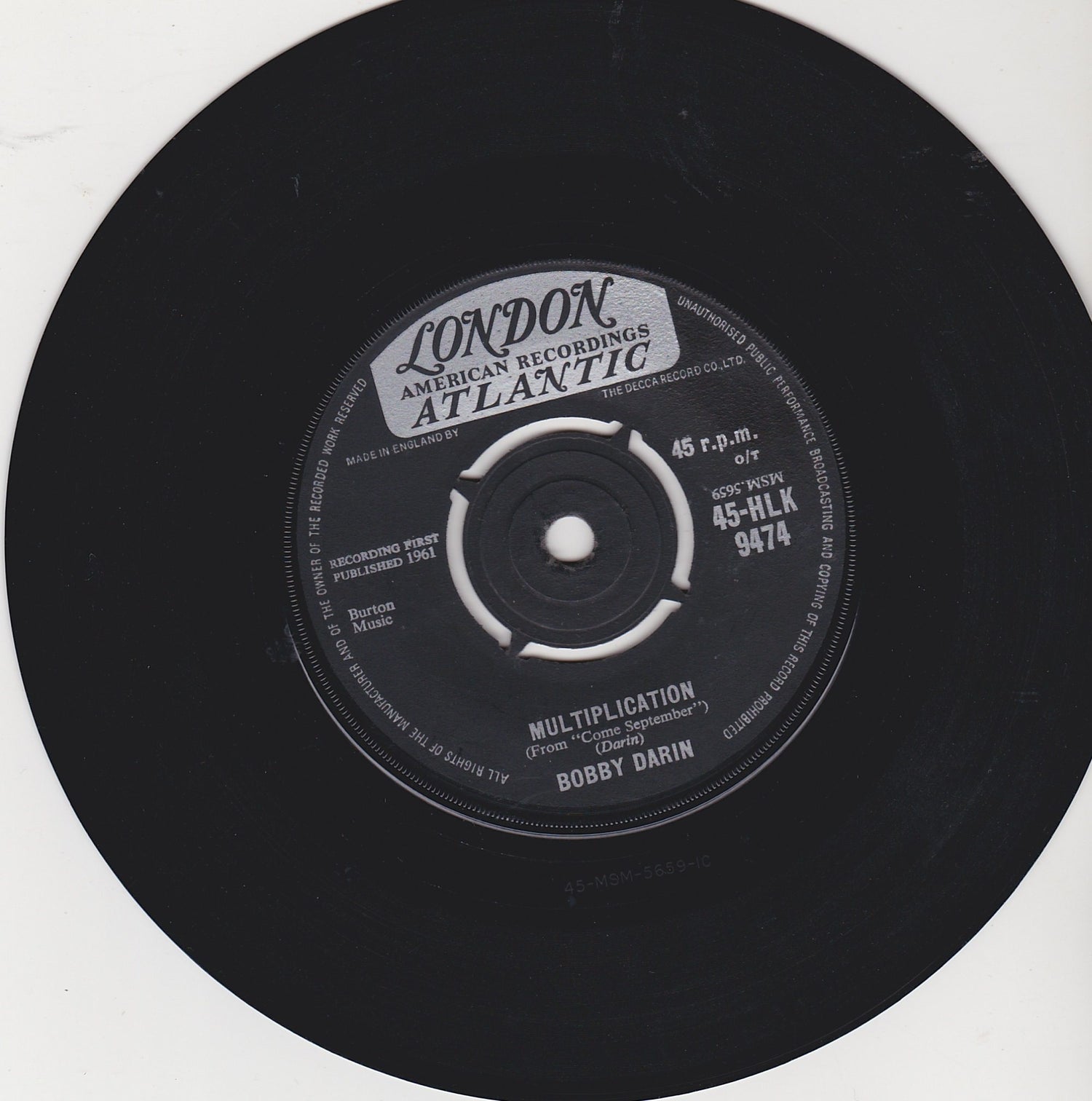 Bobby Darrin - Muliplication (45-HLK 9474) image 0