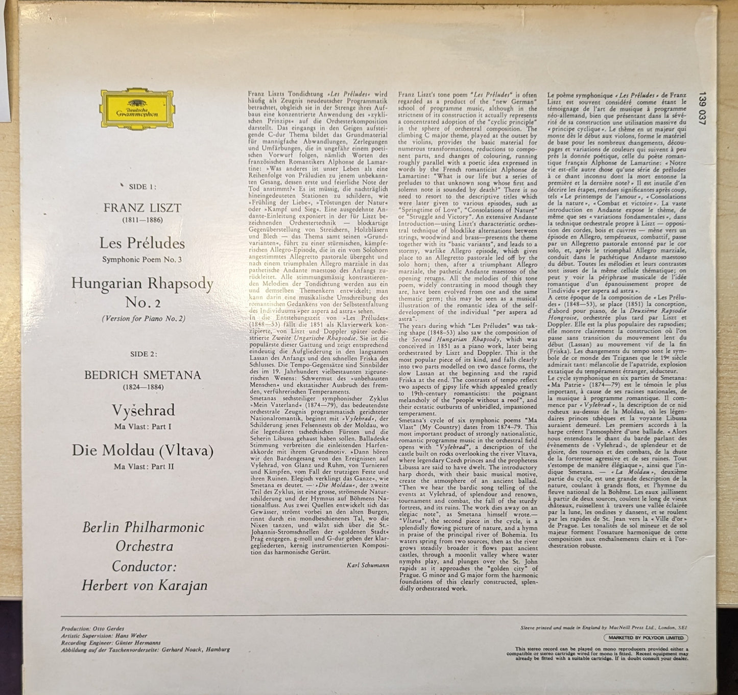 Liszt: Les Preludes - Hungarian Rhapsody No.2 / Smetana: Vysehrad - Die Moldau. Berlin Philharmonic Orchestra image 2