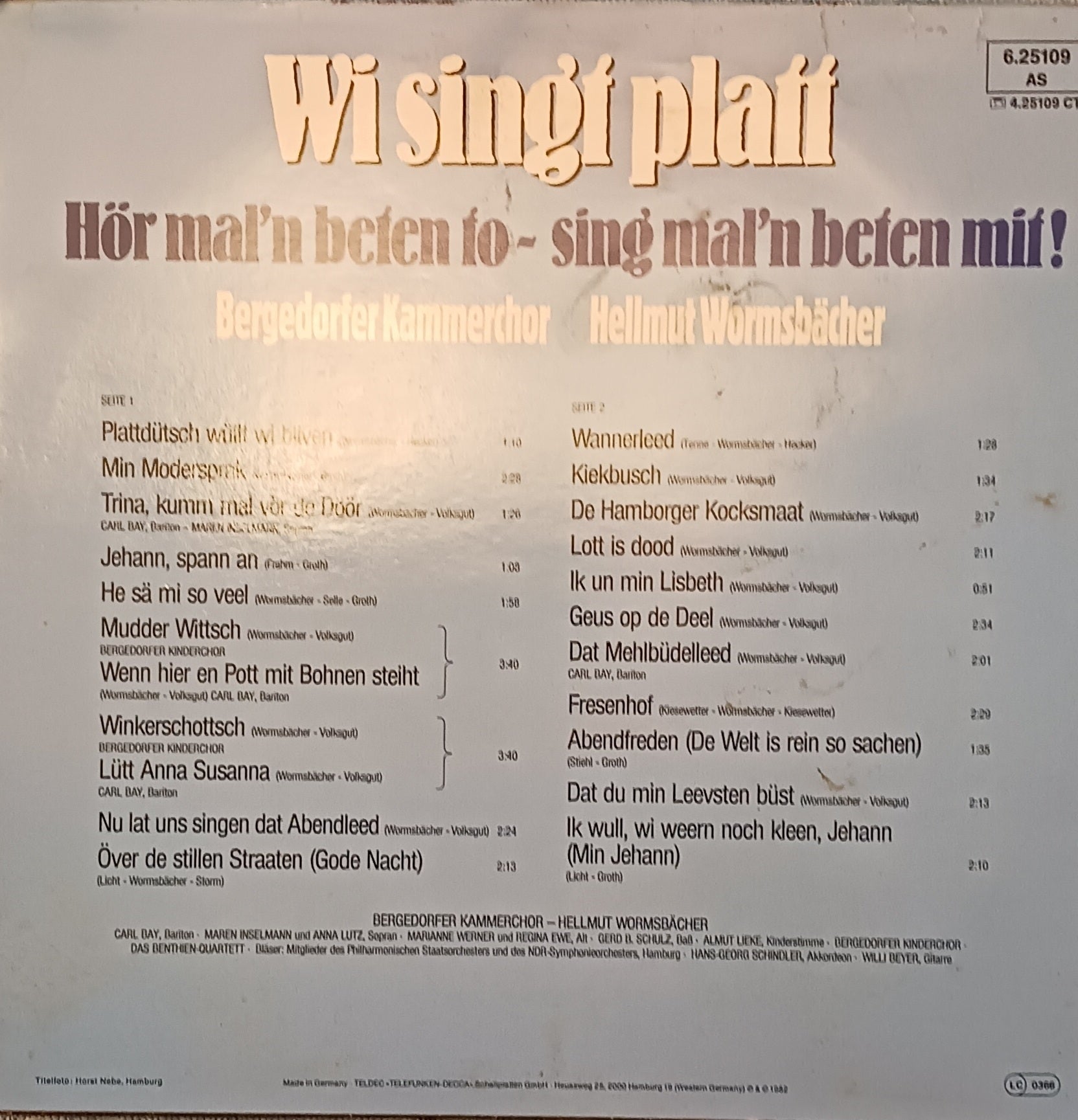Bergedorf Kammerchor - Hellmut Wormsbacher: Wi singt plaff image 2