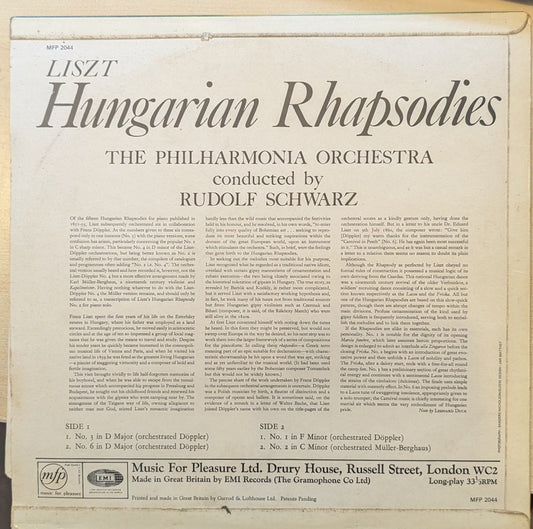 Liszt, The Philharmonia Orchestra Conducted By Rudolf Schwarz ‎– Hungarian Rhapsodies (MFP 2044) image 1