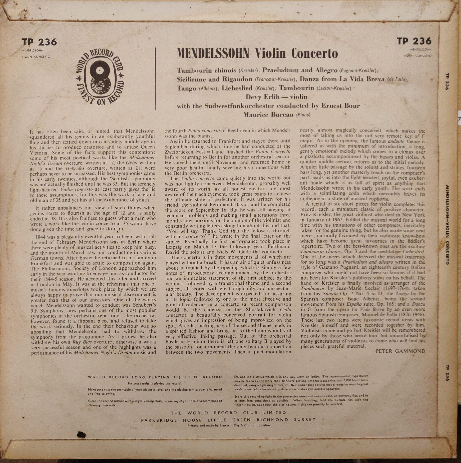 Mendelssohn Violin Concerto / Homage To Kreisler (TP236) image 2