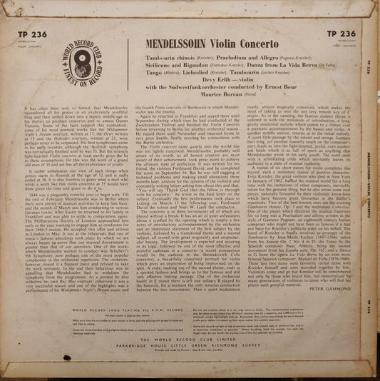 Mendelssohn Violin Concerto / Homage To Kreisler (TP236) image 2