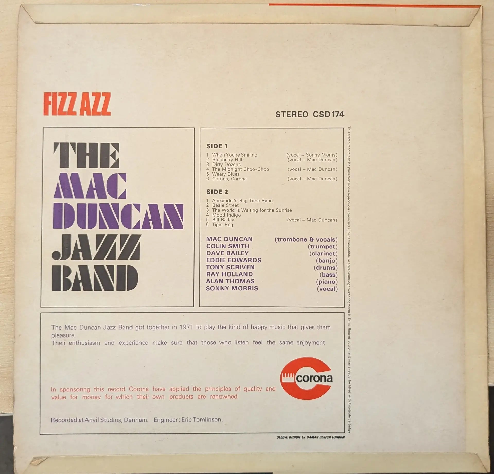 The Mac Duncan Jazz Band ‎– Fizz Azz (CSD 174) image 2