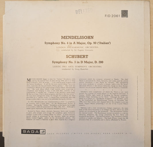 Mendelssohn Italian Symphony - Schubert Symphony No.3
