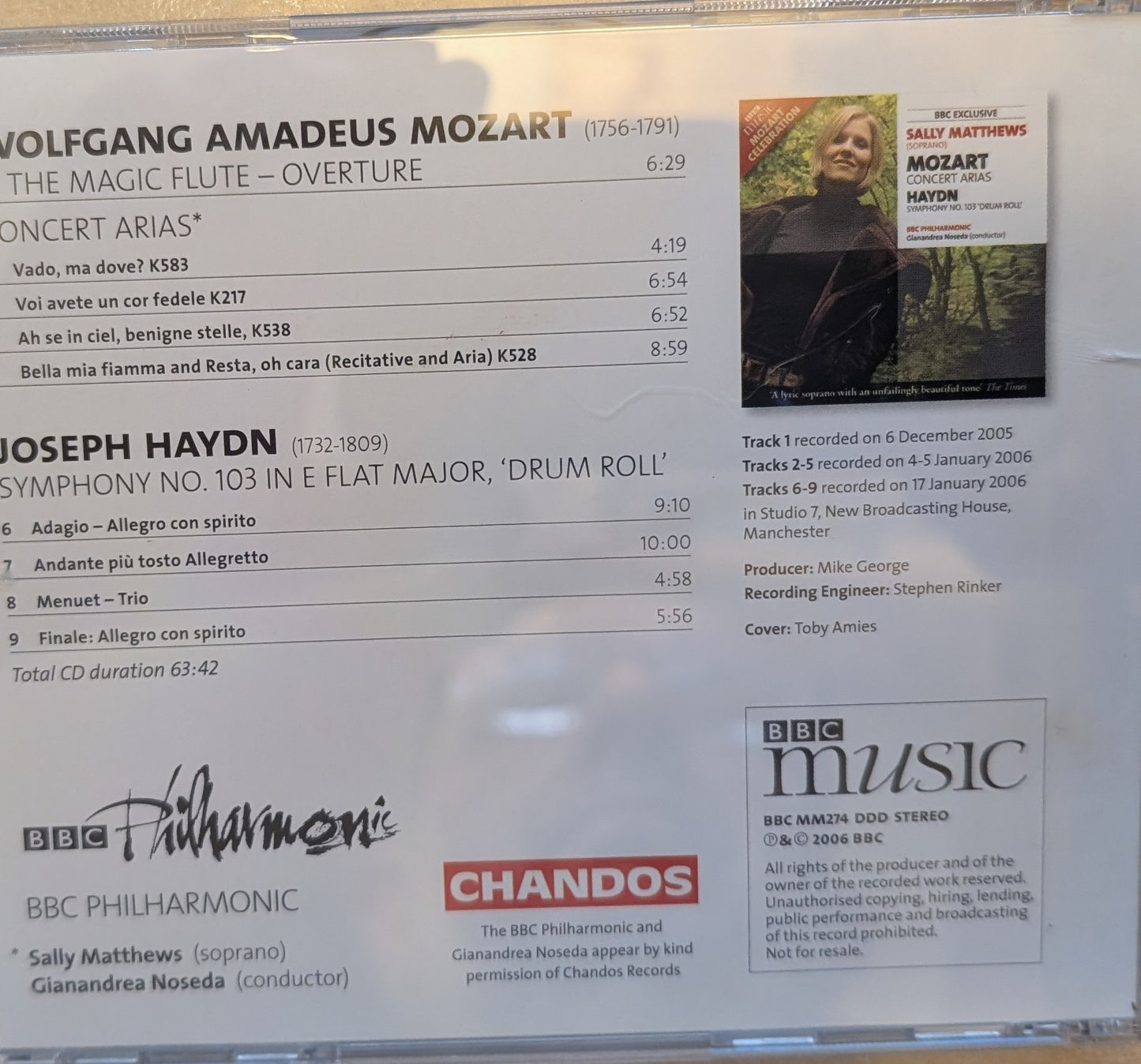 Sally Matthews, Mozart, Haydn, BBC Philharmonic, Gianandrea Noseda ‎– Concert Arias / Symphony No.103 'Drum Roll'