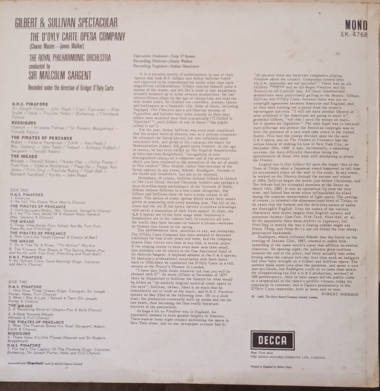 The D'Oyly Carte Opera Company, The Royal Philharmonic Orchestra, Sir Malcolm Sargent ‎– Gilbert & Sullivan Spectacular image 2