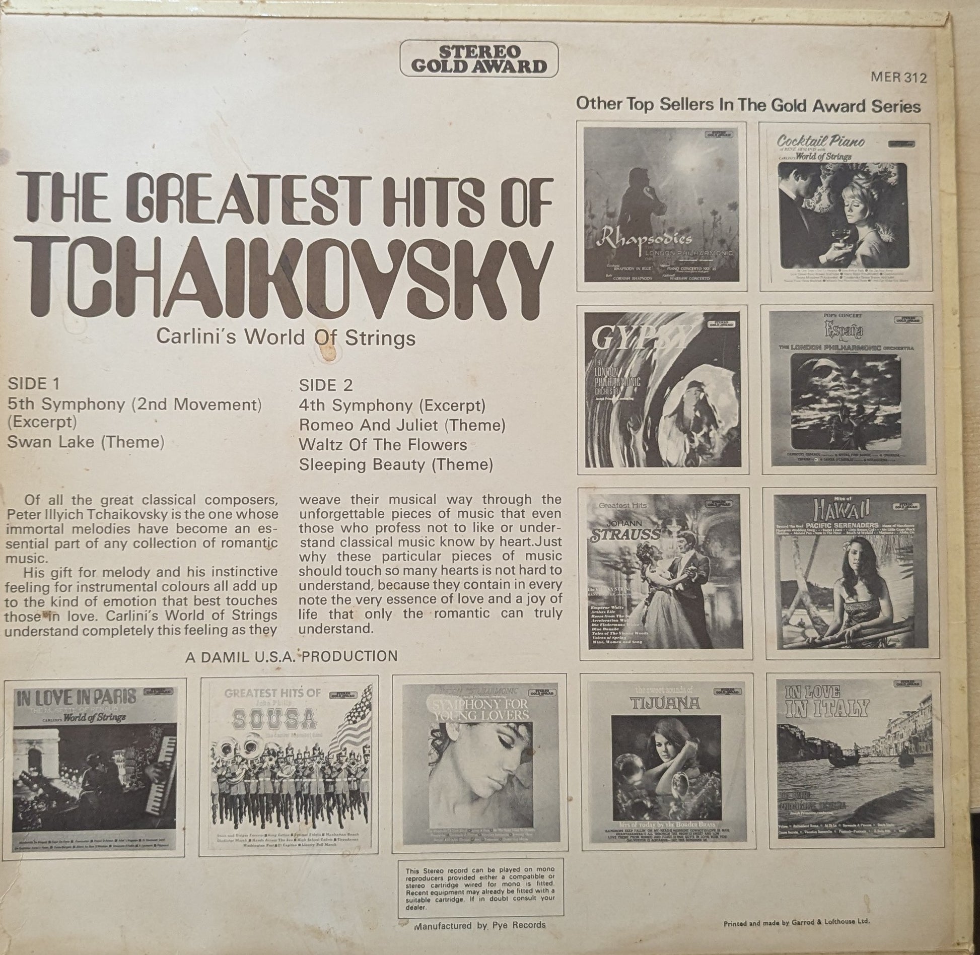 Carlini's World Of Strings ‎– The Greatest Hits Of Tchaikovsky (MER 312) image 2