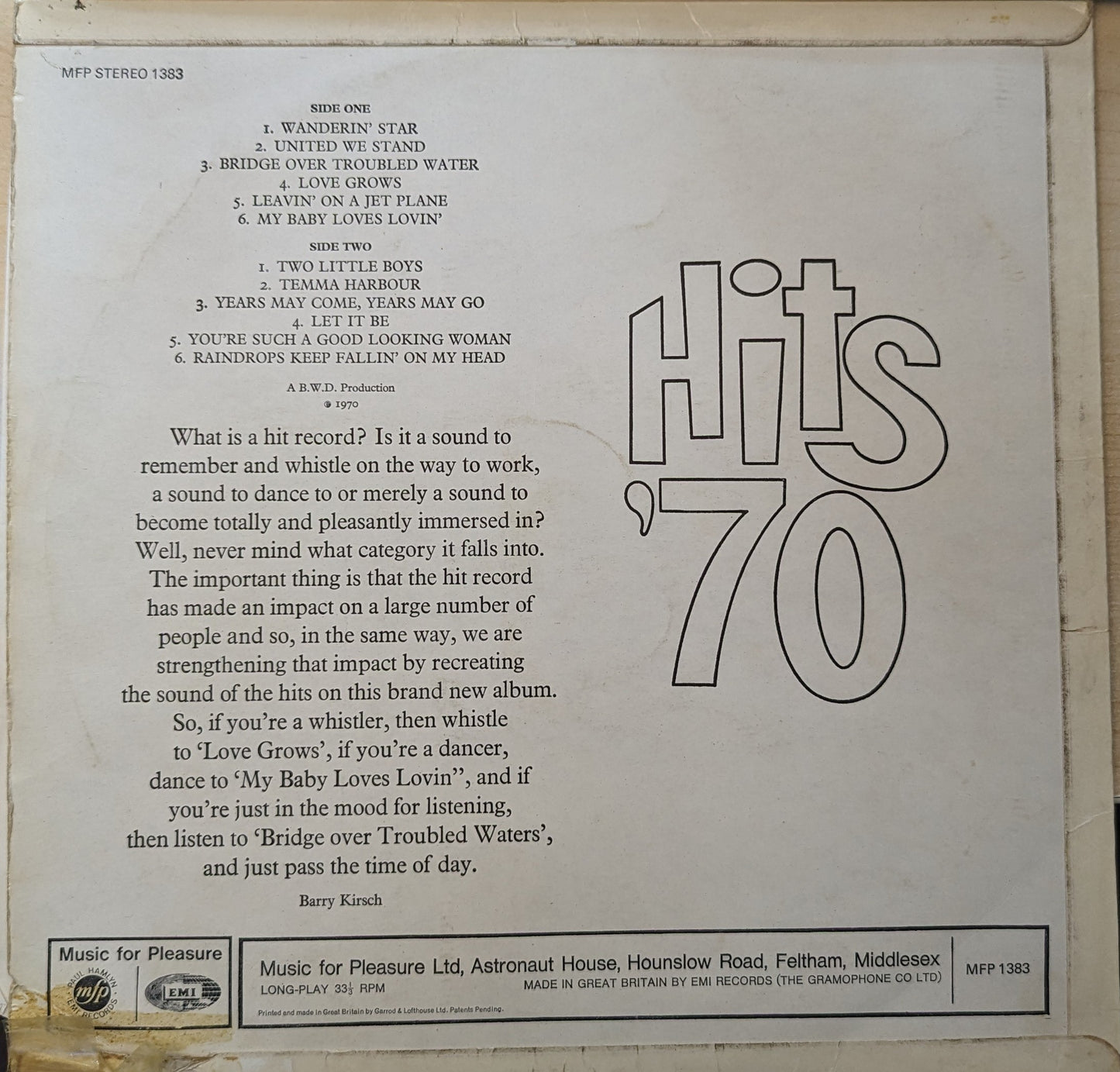 Unknown Artist – Hits ’70 (MFP 1383) image 2