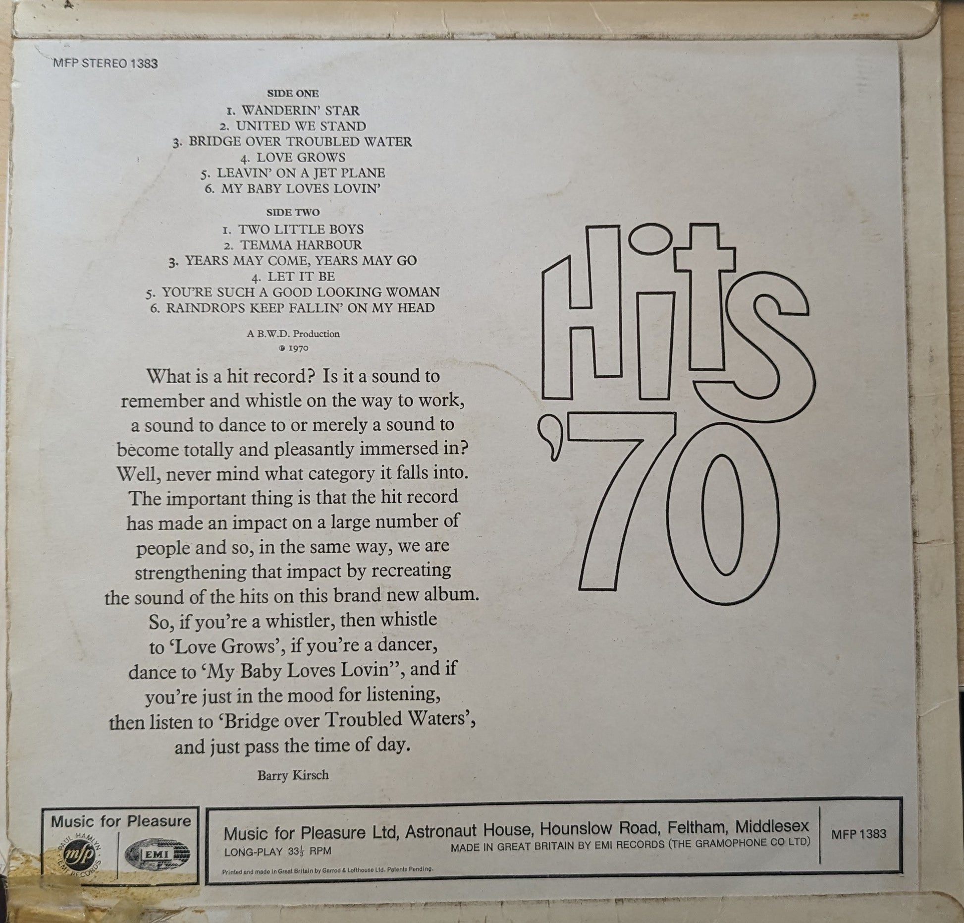 Unknown Artist – Hits ’70 (MFP 1383) image 2