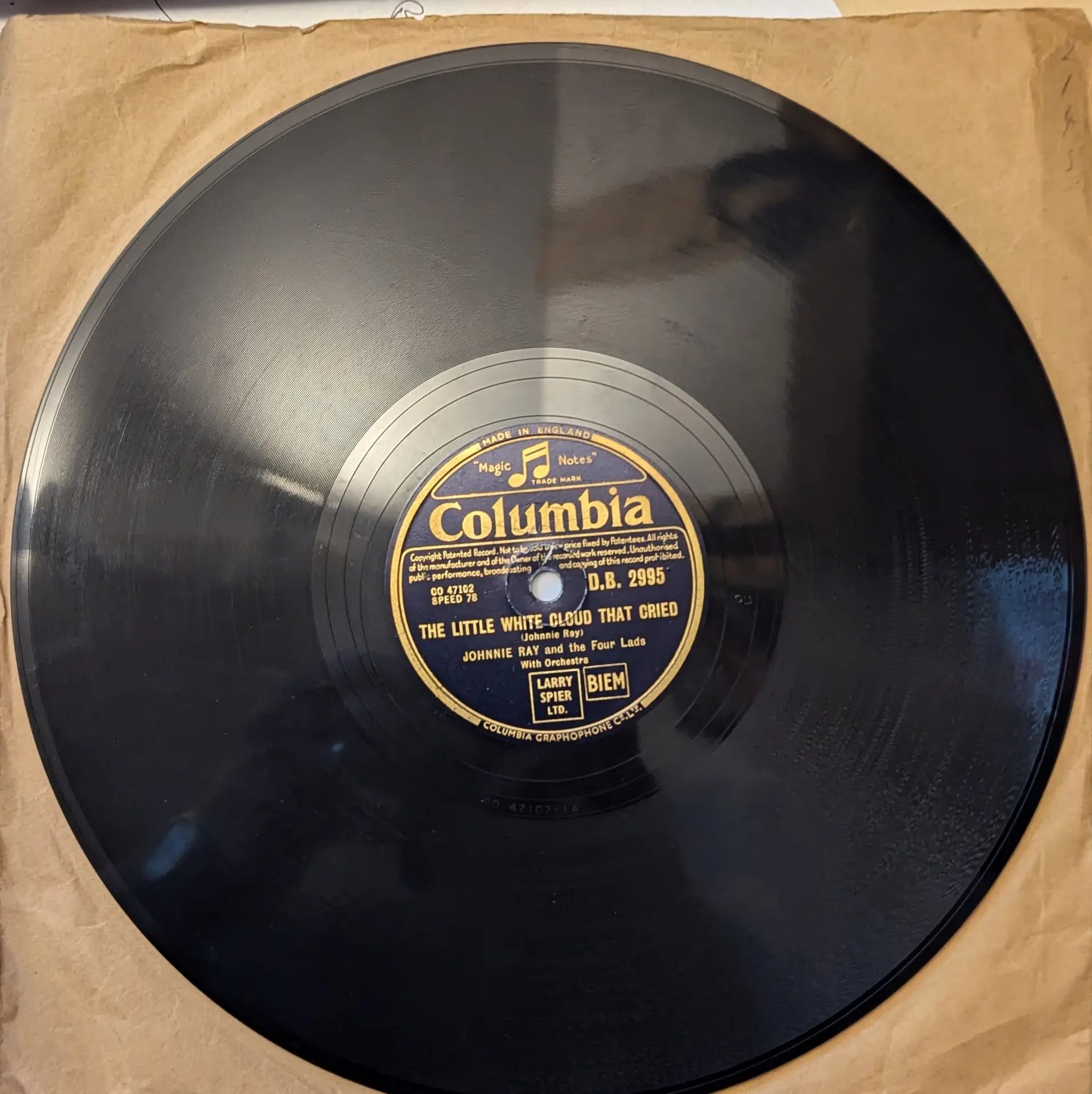 Johnnie Ray & The Four Lads ‎– Cry / The Little White Cloud That Cried (D.B.2995) image 2