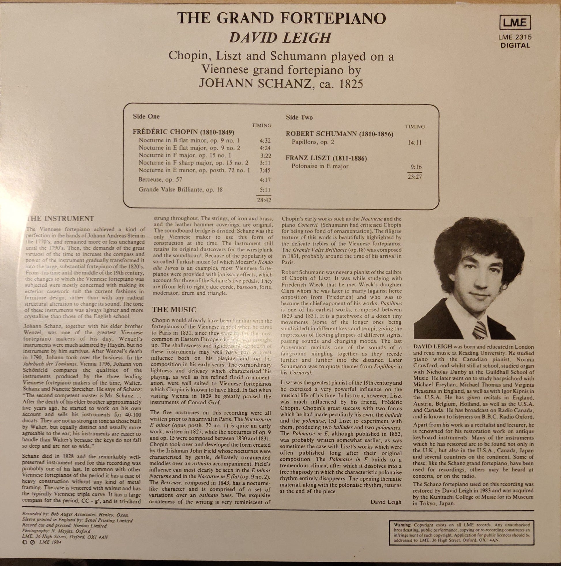 David Leigh ‎– The Grand Fortepiano (LME 2315) image 1
