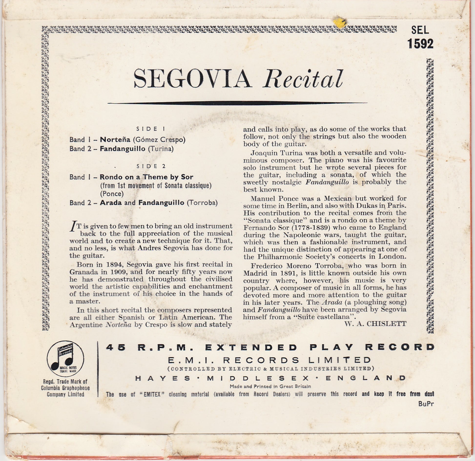 SEGOVIA Recital (SEL 1592) image 2