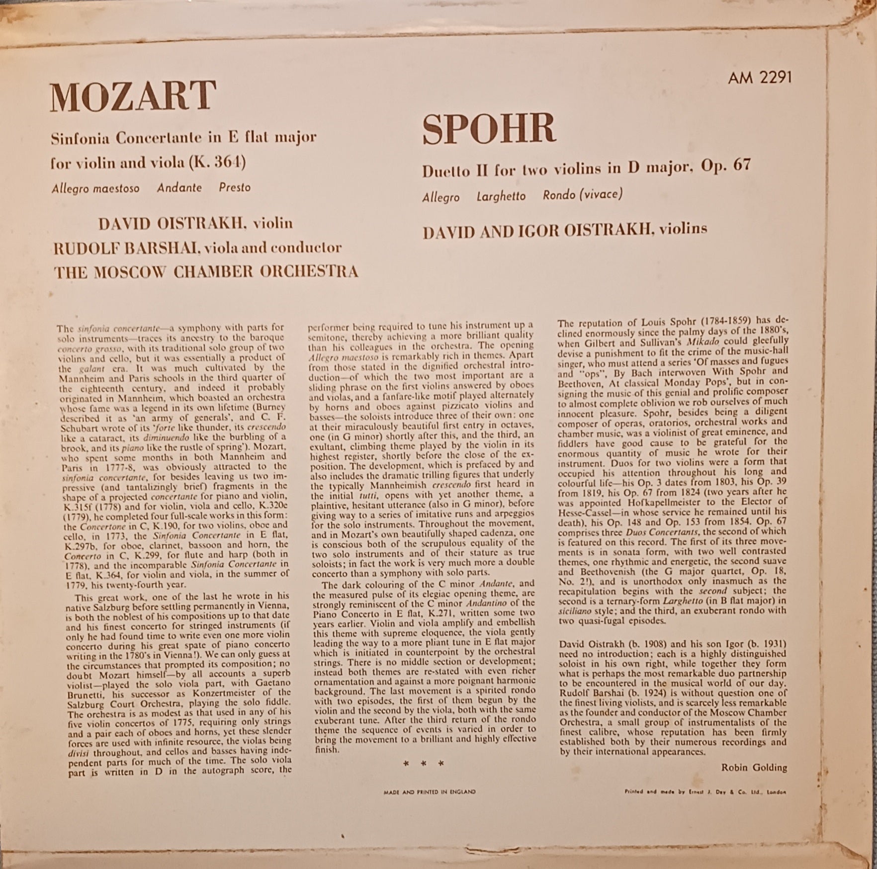 David Oistrakh, Igor Oistrakh, ‎– Mozart-Spohr image 2
