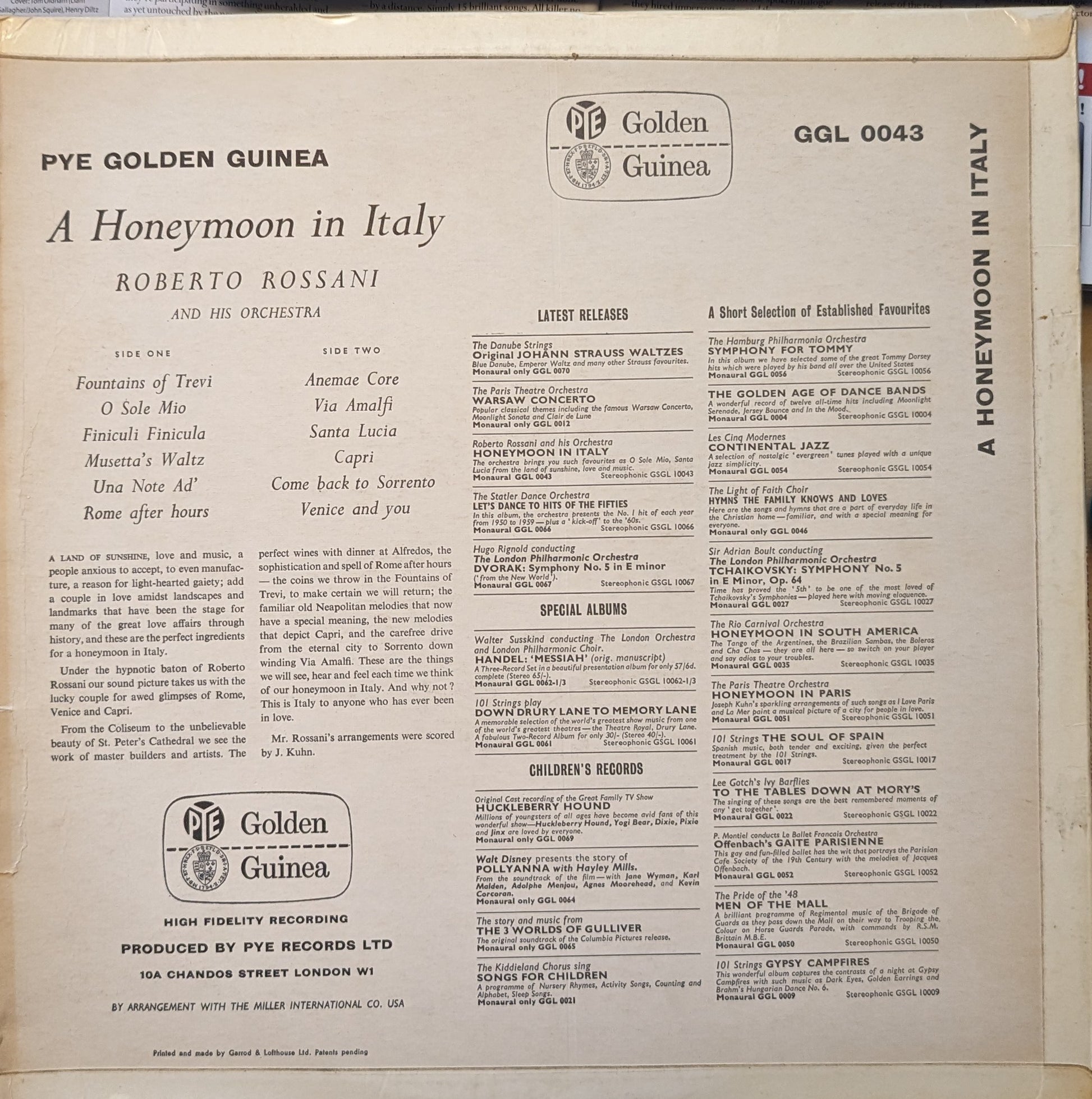 Roberto Rossani And His Orchestra ‎– Honeymoon In Italy image 2