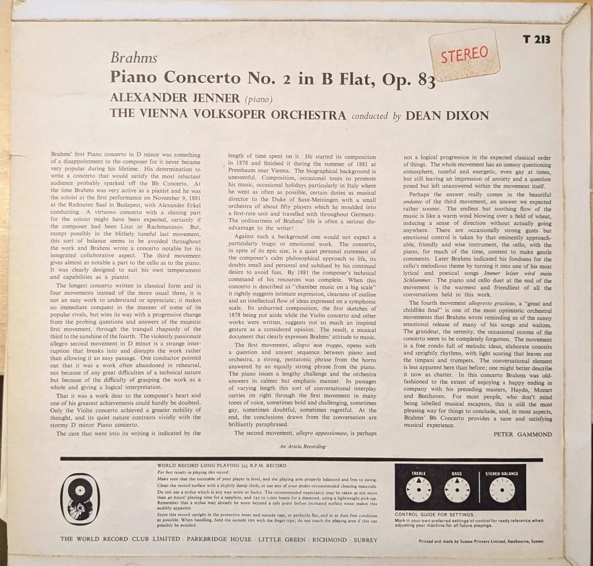 Dean Dixon, Alexander Jenner ‎– Dean Dixon Conducts Brahms Piano Concerto No. 2 (ST.213) image 2